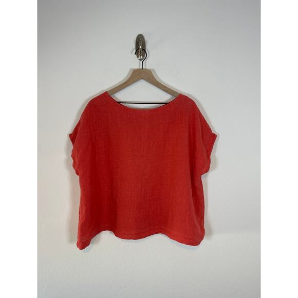 Bryn Walker lagenlook Bessie 100% Linen Orange Button down Oversized Top Size L - Picture 7 of 8